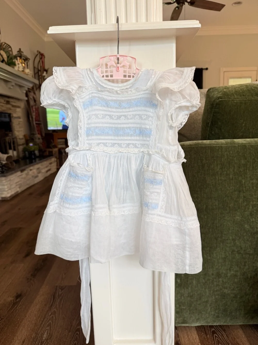 Vintage Bonnie Maid Dallas TX Baby Dress Set – White & Pale Blue 3‑Piece Outfit